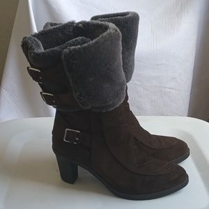 Johnston & Murphy Women's Shoes Size 10M Brown Suede Boots With Faux Fur
